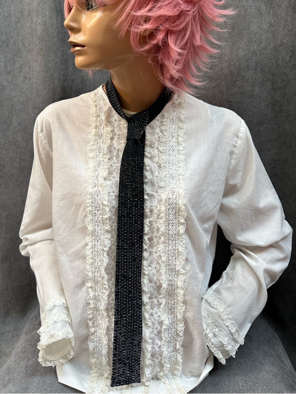 Vintage black silver metallic skinny tie Towncraft 2”